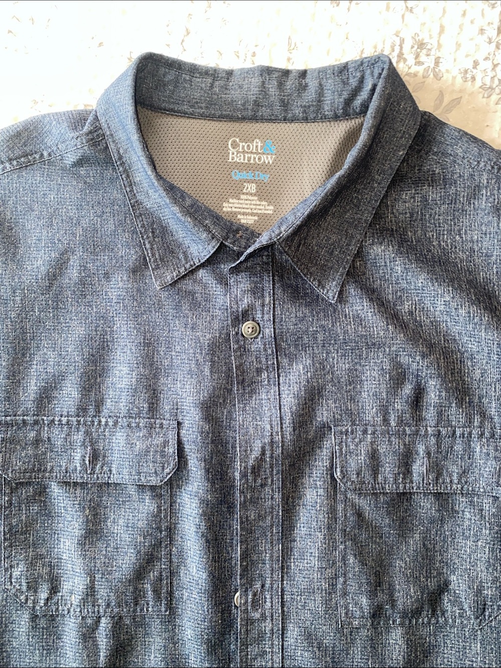 Croft & Barrow Heathered Navy Quick Dry Button-Front Shirt